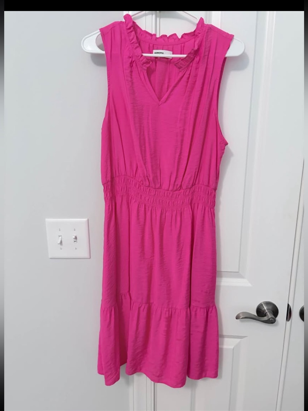 Sleeveless Ruffle Neck Pink Summer Dress